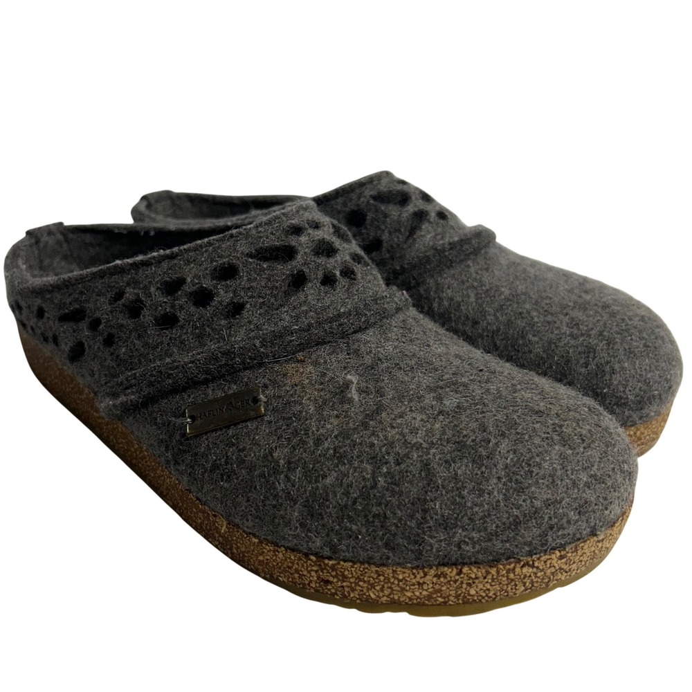 Haflinger Wool Clogs Grey Women 9 Cutout Slip On Comfort Slippers